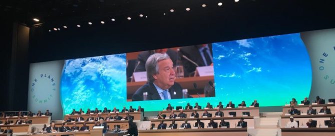 Photo: The Secretary-General addresses the One Planet Summit in Paris on 12 December 2017.