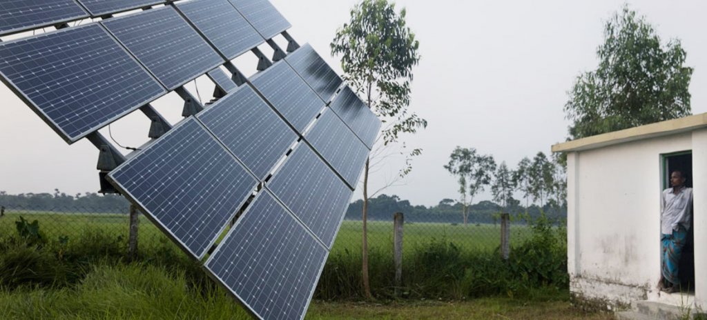 Solar panel in a field
