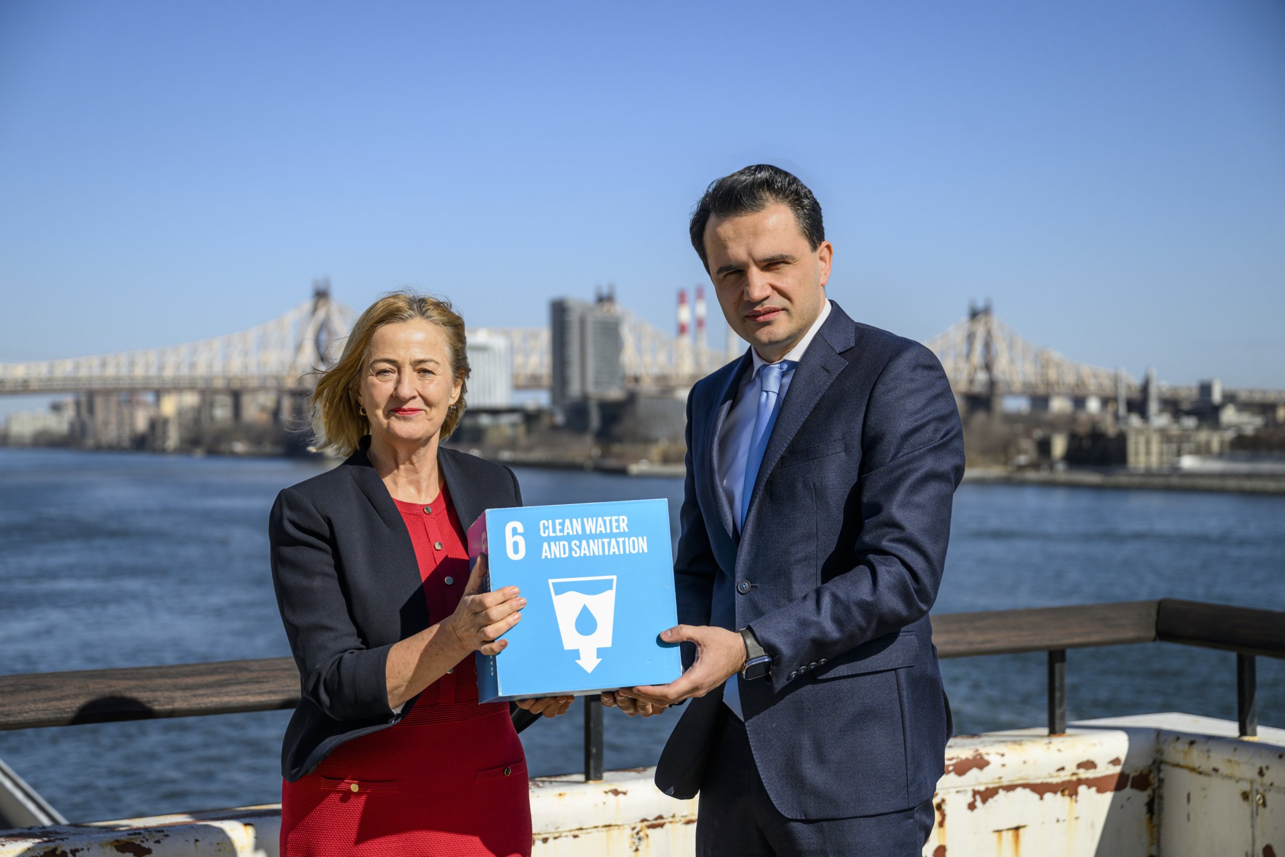 UN Photo/Mark Garten Ambassadors Yoka Brandt of the Kingdom of the Netherlands (left) and Jonibek Ismoil Hikmat of the Republic of Tajikistan at UN Headquarters in New York. Their countries are co-hosts of the 2023 UN Water Conference.