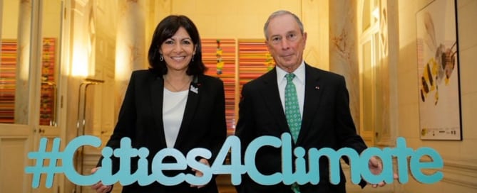 Anne Hidalgo, alcaldesa de París y Michael Bloomberg, Enviado Especial del Secretario General para Ciudades y Cambio Climático, fueron los anfitriones de la Cumbre sobre el Clima para Líderes Locales, celebrada en paralelo a la conferencia de la ONU sobre cambio climático. Foto: @Cities4Climate