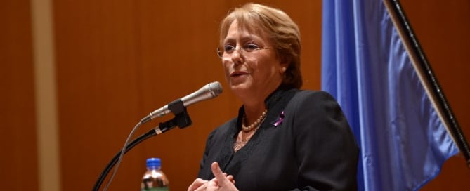 Michelle Bachelet en una comparecencia en la ONU. Foto: ONU Mujeres/Hiroaki Yamaguchi