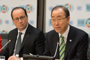 Le Secrétaire général, Ban Ki-moon, et le Président de la République française, François Hollande, s’expriment devant la presse.