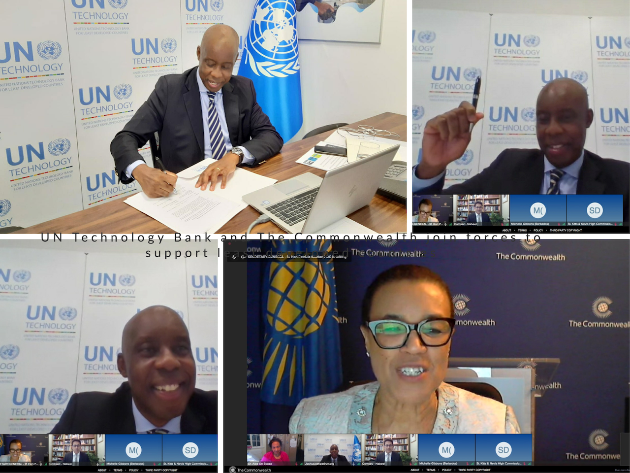 Joshua Setipa, UN Technology Bank’s Managing Director and Commonwealth Secretary-General Patricia Scotland signing the MoU.