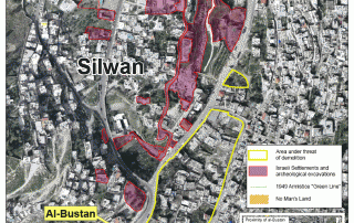 Al-Bustan (Silwan/East Jerusalem) area under threat of demolition - OCHA map