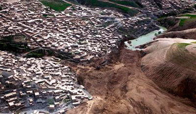 Vista aérea de la zona devastada en la provincia de Badahkshan province, Afganistán.