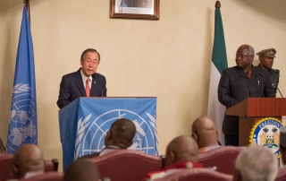 Secretary-General Ban Ki-moon (left) addresses a joint press conference with President Ernest Bai Koroma of Sierra Leone. UN Photo/Eskinder Debebe