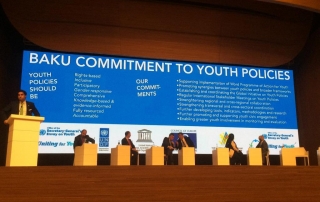 The UN Secretary-General’s Envoy on Youth Ahmad Alhendawi launches the “Baku Commitment to Youth Policies” on behalf of all the co-conveners of the First Global Forum on Youth Policies, held in Azerbaijan from 28-30 October 2014. Photo: Youth Policy Forum