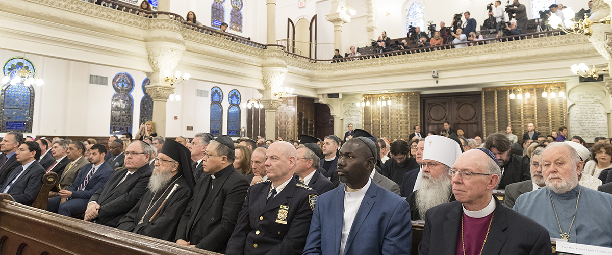 Participants in the 'United Against Hate' Interfaith Gathering at the Park East Synagogue in New York City