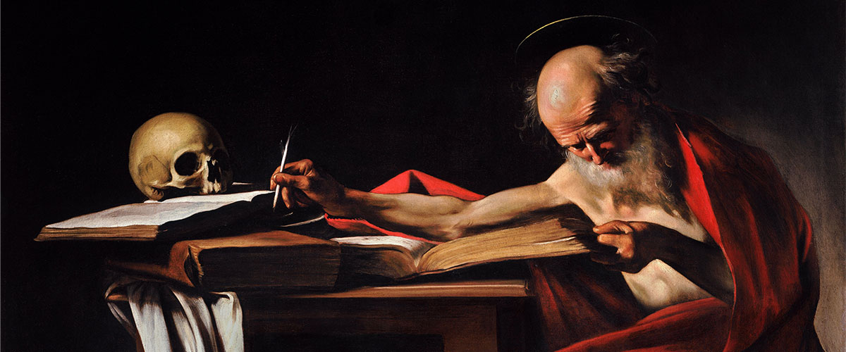 正在书写的圣杰罗姆。图片：卡拉瓦乔的画作