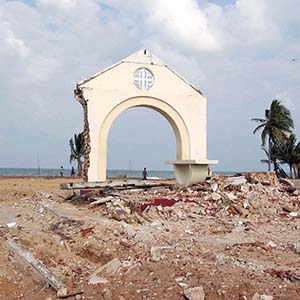 destruction caused by the tsunami of 26 December 2004 in Mullaitivu, a town in northern Sri Lanka