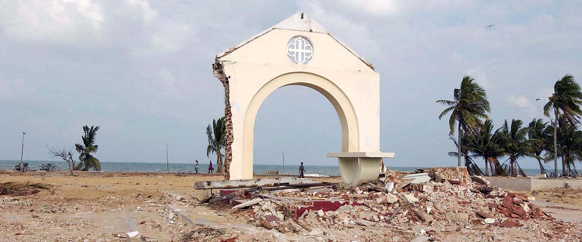 destruction caused by the tsunami of 26 December 2004 in Mullaitivu, a town in northern Sri Lanka