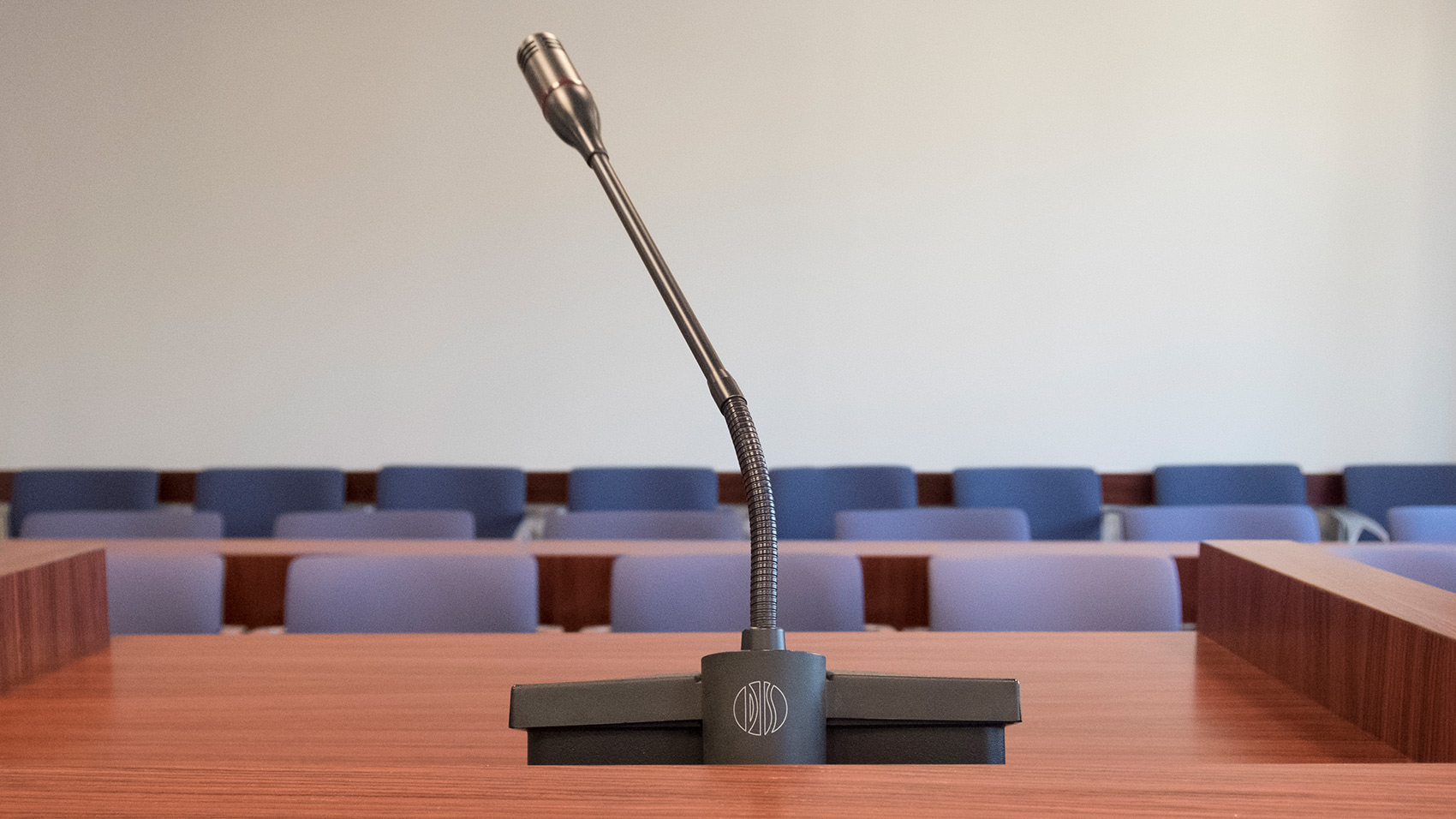 Photo of microphone in UN Dispute Tribunal courtroom in New York.
